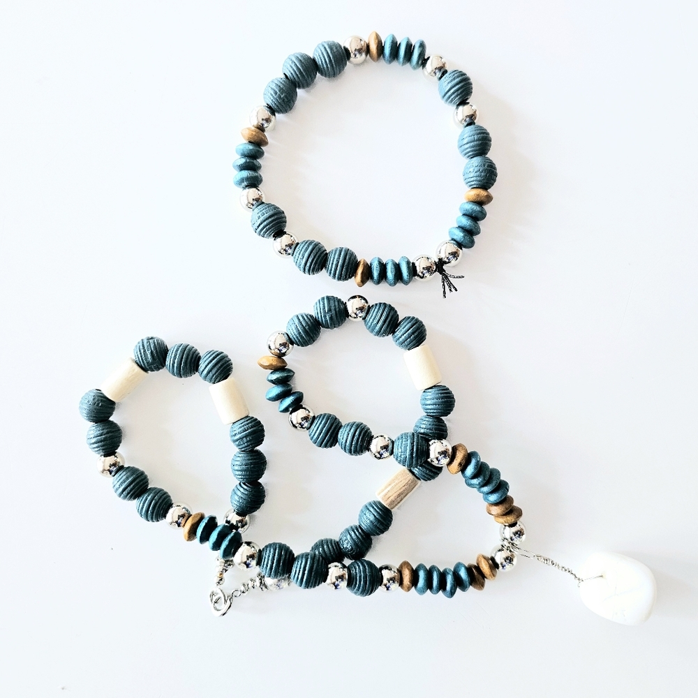 Barrel Wood Beads Necklace & earrings Jewelry two pieces set